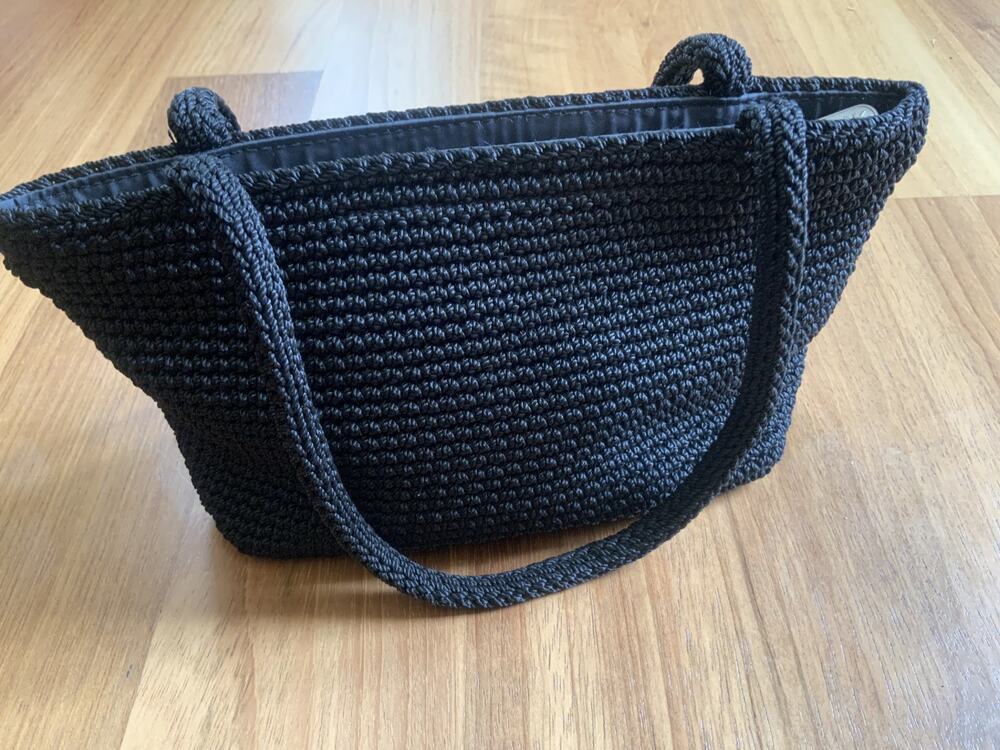 The Sak Black Woven Crochet Shoulder Bag Small Zip Top Purse